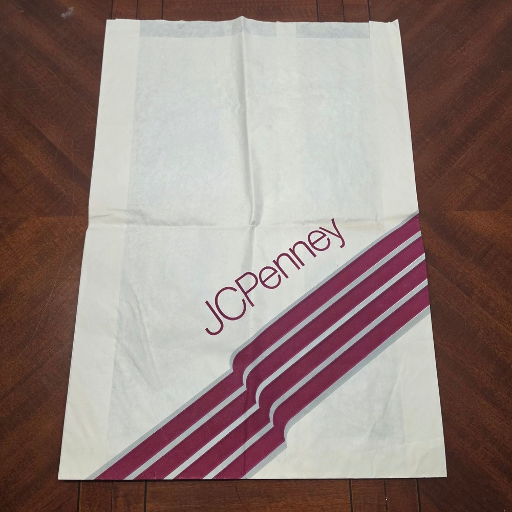 JCPenney Shopping Bag White Vintage Maroon Stripe Retail Store Memorabilia Prop